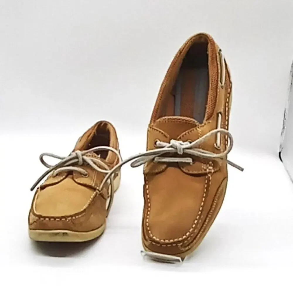 Bass Boat Shoes Loafers Breezy Brown Leather Tie Men's 9.5 Leather Uppers
